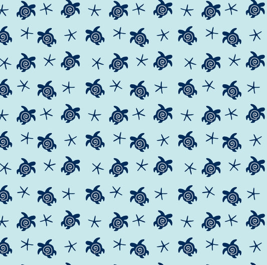Turtle And Starfish On Blue