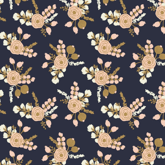 Printed Blush & Gold Flowers Navy